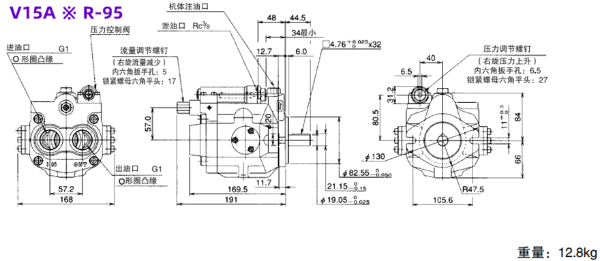 大金柱塞泵V15A ※ RX-95 ，V15A ※ R-95工作原理及外形尺寸圖