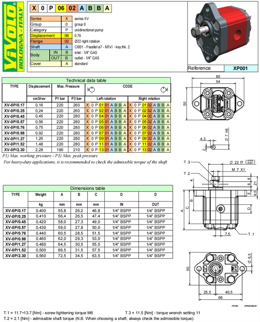 X0P系列意大利VIVOLO維沃爾齒輪油泵型號(hào)說(shuō)明及參數(shù)