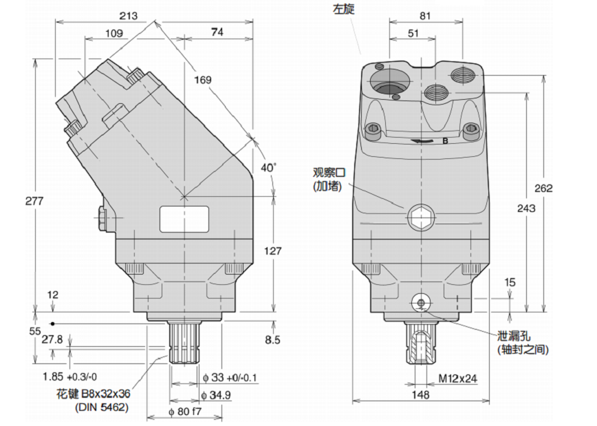 F2plus系列PARKER定量軸向柱塞泵安裝尺寸