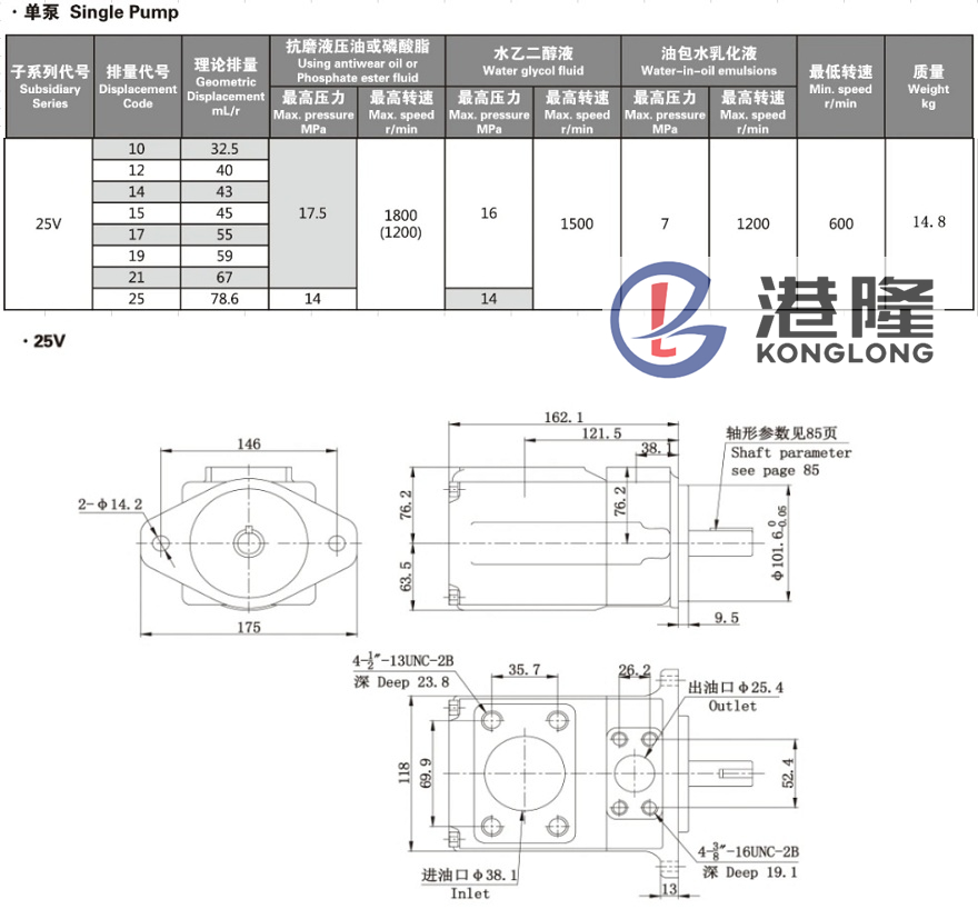 威格士25V系列葉片泵技術參數(shù)及安裝尺寸
