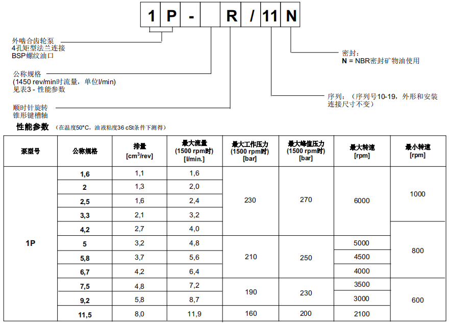 迪普馬1P系列齒輪泵型號(hào)說明及參數(shù)